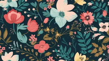 Fototapeten Seamless Floral Pattern with Dainty Flowers and Bold Blossoms  © Jardel Bassi