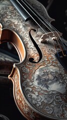 Obraz premium Close up of a Violin with Floral Design Created with Generative Ai Technology