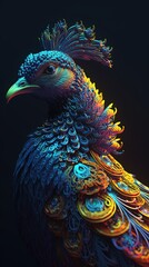 Fototapeta premium Peacock Feather Close Up Created with Generative Ai Technology