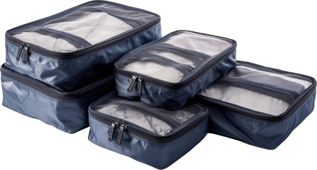 Portable travel storage bag, Blue polyester multifunction clothing packing bag for travel isolated.