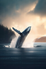 Fototapeta premium whale jump over water wildlife photography.