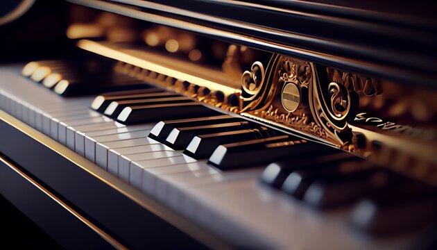 Closeup of antique piano keys and wood grain with sepia tone