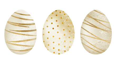 Gold yellow Easter Egg Decor Set. Watercolor illustration isolated on white background. 
