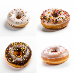 donut, food, donuts, sweet, cake, dessert, isolated, doughnut, chocolate, pastry, white, baked, delicious, icing, sugar, snack, bakery, sprinkles, pink, doughnuts, breakfast, glazed, colorful, unhealt