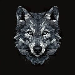 Wolf head, stylized, geometric, polygonal, white on black background, AI Generative T-shirt design