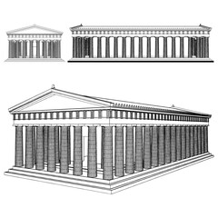 Greece Parthenon Temple Landmark Sketch Vector. Illustration Isolated On White Background. A vector illustration Of Athens Parthenon Temple.