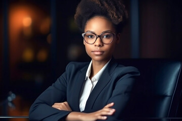 Attractive young afro american boss woman. Generative AI