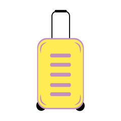 Abstract Travel suitcase on wheels in trendy bright shades. Happy World tourism day. Customs day