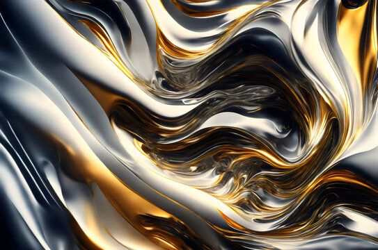abstract background with gold and silver swirls - Generative AI