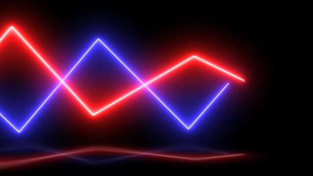 blue and red glowing neon sign background. wavy laser motion animation in zigzag shape. 4k videos
