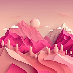 Peel and stick wall murals Mountains illuststion pink desert landscape with mountains, 3d render