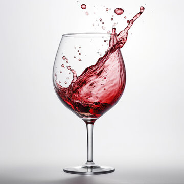 red wine glass with splash with withe background