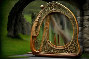 a large harp with intricate designs on it - Generative AI