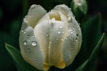Tulip with drops of dew or rain close-up. AI generated, human enhanced
