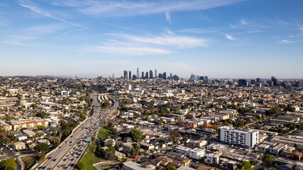 Downtown Los Angeles from Highway Drone