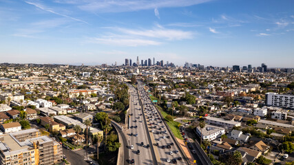 Downtown Los Angeles from Highway Drone