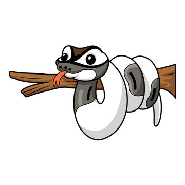 Cute axanthic pied ball python cartoon on tree branch