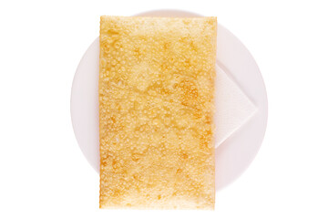 Isolated Fried Pastry on Plate, Brazilian Street Food Pastel, Top View, Transparent Background