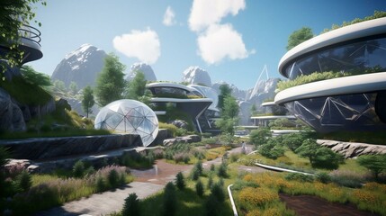 Step into a new world with a vision of sustainable living that blends cutting-edge technology and green energy.
Created using generative AI.