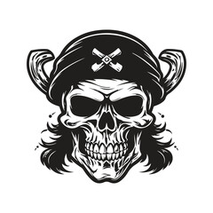skull pirate, logo concept black and white color, hand drawn illustration