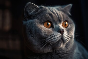 Scottish Fold lop eared grey cat portrait. Generative AI