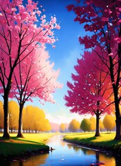 a beautiful river flowing with trees at either side