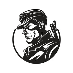 soldier, logo concept black and white color, hand drawn illustration