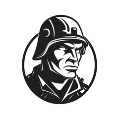 soldier, logo concept black and white color, hand drawn illustration