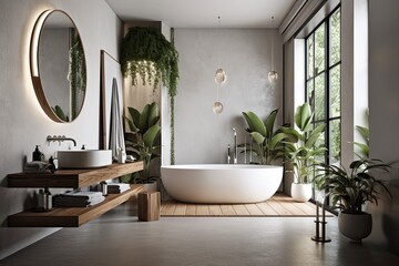 luxurious bathroom with a spacious bathtub and elegant sink. Generative AI