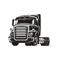 truck, logo concept black and white color, hand drawn illustration