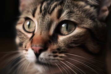 Close up of a small tabby cat's pink nose Adorable cat nose. Generative AI