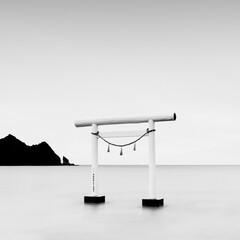 Long exposure shot of temple torii gate in the water, Chiba Prefecture, Japan