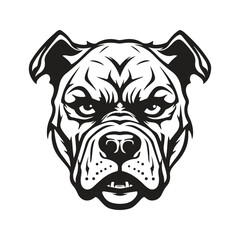 angry pitbull, logo concept black and white color, hand drawn illustration