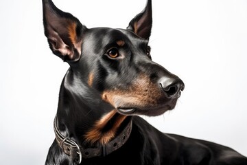 Fototapeta na wymiar Portrait of a Doberman dog on a white background. Generative AI