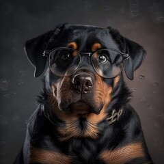 Cute Rottweiler dog wearing glasses. Generative AI