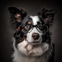 Cute Border Collie dog wearing glasses. Generative AI