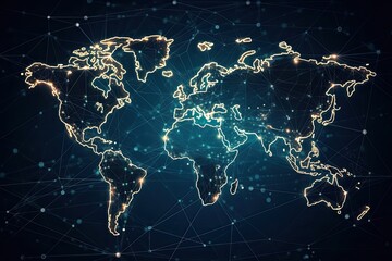 Fototapeta premium world map with illuminated cities and countries at night. Generative AI