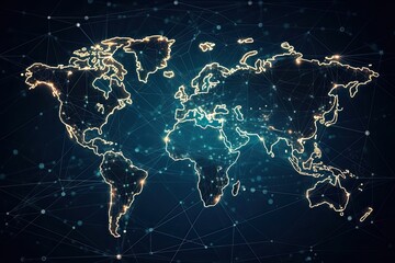 world map with illuminated cities and countries at night. Generative AI