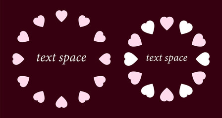 シームレスに並んだハートマークの円形フレーム　暗い背景用