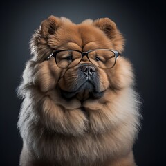Cute Chow Chow dog wearing glasses. Generative AI