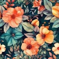 Obraz na płótnie Canvas Seamless Hand-Painted Watercolor Flowers Texture