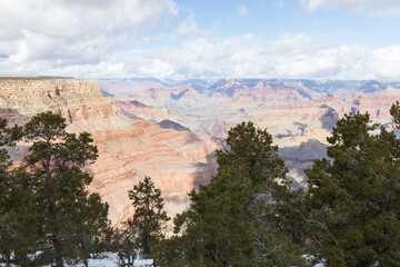 Views from the snowy South Rim into the Grand Canyon National Park, Arizona