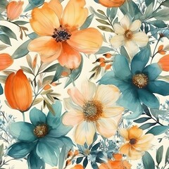 Seamless Hand-Painted Watercolor Flowers Texture