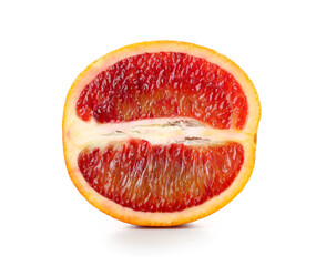 Tasty half of blood orange fruit on white background