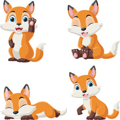 Set of cute little fox cartoon