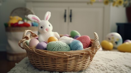 Knitted easter eggs bunny background happy easter spring April wallpaper celebration festivity