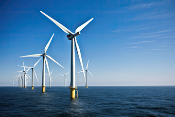 Coastal wind farm on a nice day. Generative AI