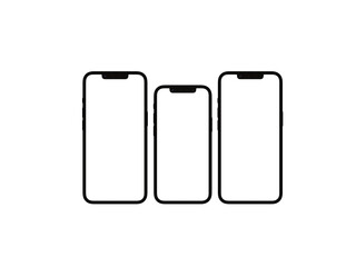 Mobile phone blank screen isolated on white background.