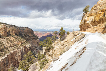 Snow covered Bright Angel Trail, Grand Canyon, Arizona, USA