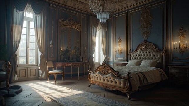 Rococo bedroom illustration by generative AI